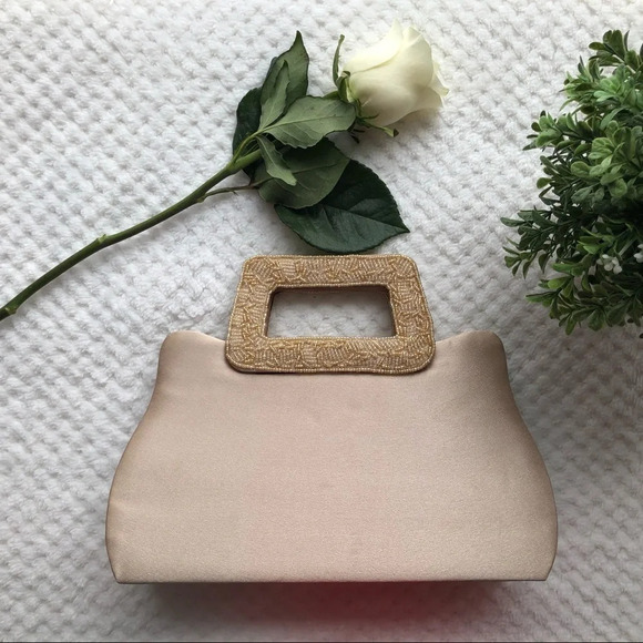 🎄Bijoux Terner  Vintage Satin Cream Evening Bag - Picture 6 of 7